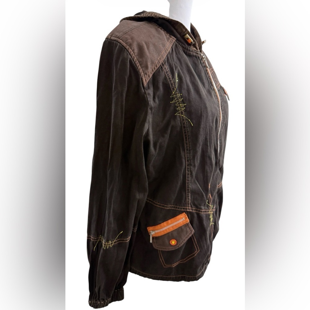 VINTAGE SABEIDO JEANS  COTTON HOODED JACKET WOMEN’S MEDIUM BROWN UTILITY Y2K - Picture 5 of 15